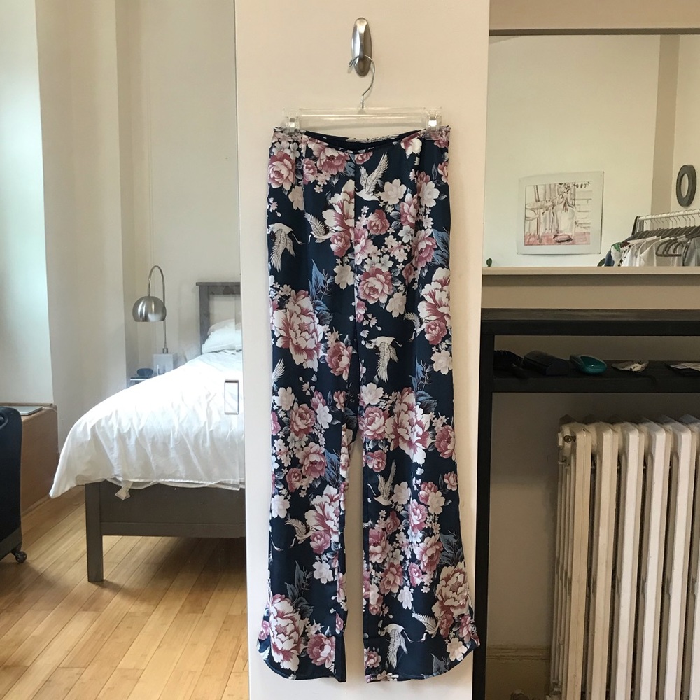 Floral satin pants